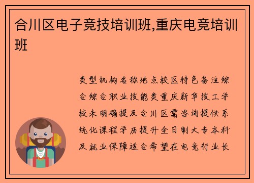 合川区电子竞技培训班,重庆电竞培训班